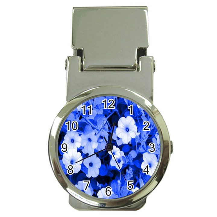 Blue Flowers Money Clip with Watch