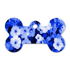 Blue Flowers Dog Tag Bone (one Sided)