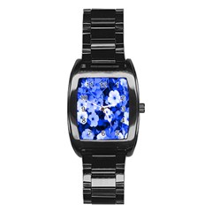 Blue Flowers Stainless Steel Barrel Watch