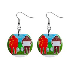 2 Yeh Ren,text & Flag In Forest  Mini Button Earrings