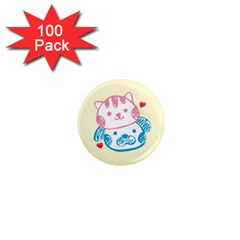 Cat Dog Luff 1  Mini Button Magnet (100 Pack) by JigglyIts