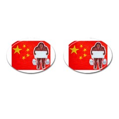 Yeh Ren Text On Chinese Flag  Cufflinks (oval) by creationtruth