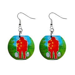 Flag Yeh Ren In Forest  Mini Button Earrings by creationtruth