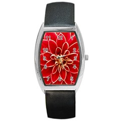 Red Dahila Tonneau Leather Watch