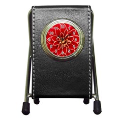 Red Dahila Stationery Holder Clock