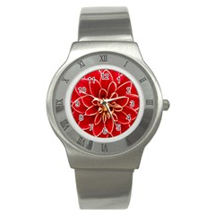 Red Dahila Stainless Steel Watch (Slim)