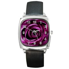 Deep Purple Rose Square Leather Watch by Colorfulart23