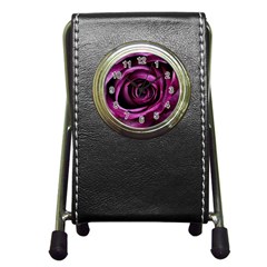 Deep Purple Rose Stationery Holder Clock by Colorfulart23