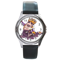 Royaltea Round Leather Watch (silver Rim)