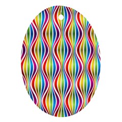 Rainbow Waves Oval Ornament (two Sides) by Colorfulplayground