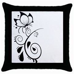 Floral Butterfly Design Black Throw Pillow Case by OneStopGiftShop