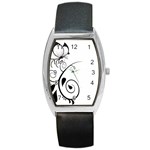 Floral Butterfly Design Tonneau Leather Watch Front