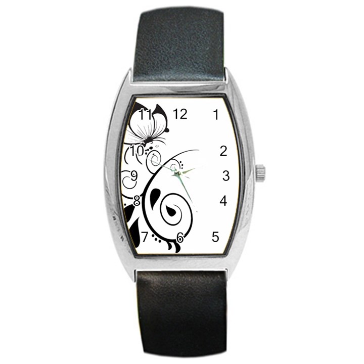 Floral Butterfly Design Tonneau Leather Watch