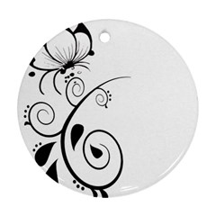 Floral Butterfly Design Round Ornament (two Sides) by OneStopGiftShop