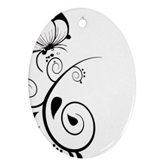 Floral Butterfly Design Oval Ornament (two Sides) by OneStopGiftShop