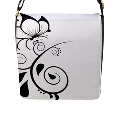 Floral Butterfly Design Flap Closure Messenger Bag (large)