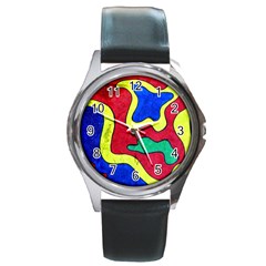 Abstract Round Leather Watch (silver Rim) by Siebenhuehner