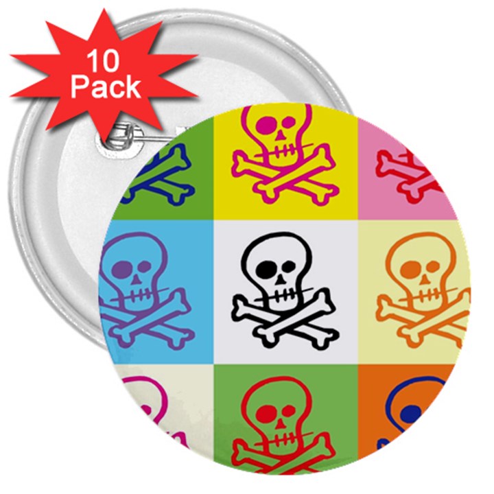 Skull 3  Button (10 pack)