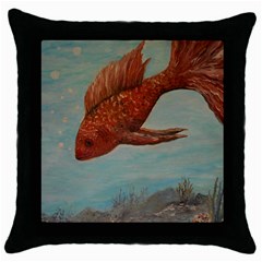 Gold Fish Black Throw Pillow Case by rokinronda