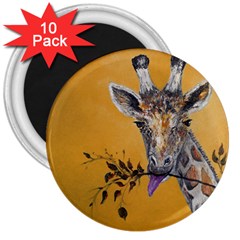 Giraffe Treat 3  Button Magnet (10 Pack) by rokinronda