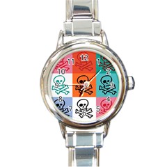 Skull Round Italian Charm Watch by Siebenhuehner