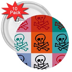 Skull 3  Button (10 Pack)