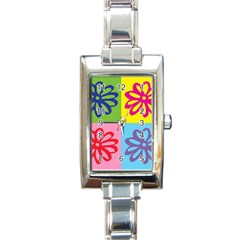 Flower Rectangular Italian Charm Watch by Siebenhuehner