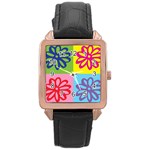 Flower Rose Gold Leather Watch  Front