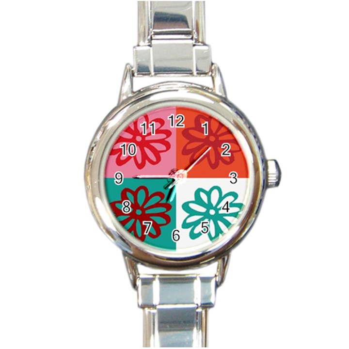 Flower Round Italian Charm Watch