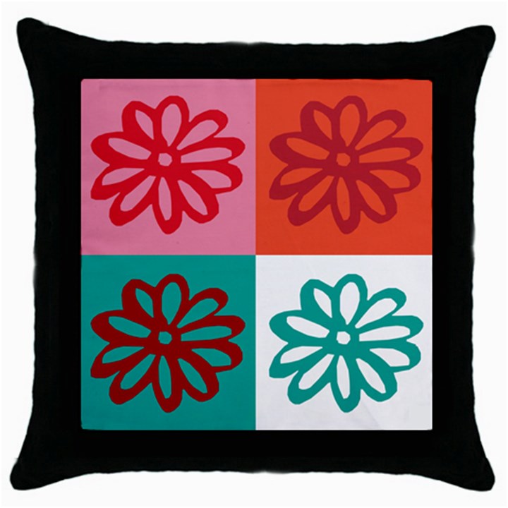 Flower Black Throw Pillow Case