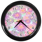 Spring Watercolor Flowers Wall Clock (Black) Front