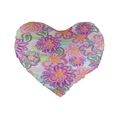 Spring Watercolor Flowers 16  Premium Heart Shape Cushion 