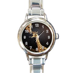 Baby Giraffe And Mom Under The Moon Round Italian Charm Watch