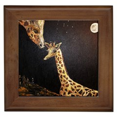 Baby Giraffe And Mom Under The Moon Framed Ceramic Tile by rokinronda