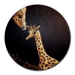 Baby Giraffe And Mom Under The Moon 8  Mouse Pad (round) by rokinronda