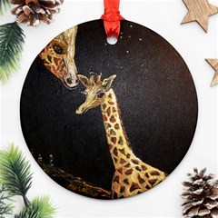 Baby Giraffe And Mom Under The Moon Round Ornament by rokinronda