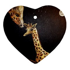 Baby Giraffe And Mom Under The Moon Heart Ornament