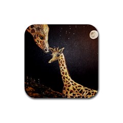 Baby Giraffe And Mom Under The Moon Drink Coaster (square) by rokinronda