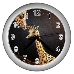 Baby Giraffe And Mom Under The Moon Wall Clock (silver)