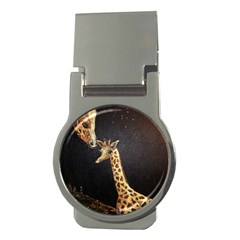 Baby Giraffe And Mom Under The Moon Money Clip (round) by rokinronda