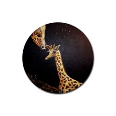 Baby Giraffe And Mom Under The Moon Drink Coaster (round) by rokinronda