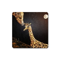 Baby Giraffe And Mom Under The Moon Magnet (square)