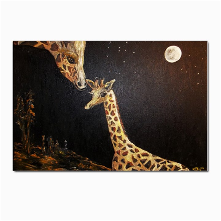 Baby Giraffe And Mom Under The Moon Postcard 4 x 6  (10 Pack)