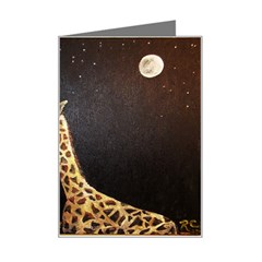 Baby Giraffe And Mom Under The Moon Mini Greeting Card by rokinronda