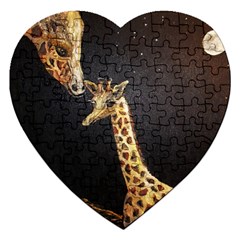 Baby Giraffe And Mom Under The Moon Jigsaw Puzzle (heart) by rokinronda