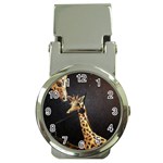 Baby Giraffe And Mom Under The Moon Money Clip with Watch Front