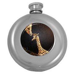 Baby Giraffe And Mom Under The Moon Hip Flask (round) by rokinronda