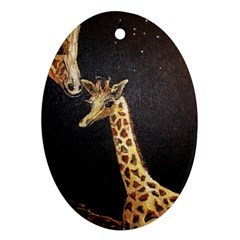 Baby Giraffe And Mom Under The Moon Oval Ornament (two Sides) by rokinronda