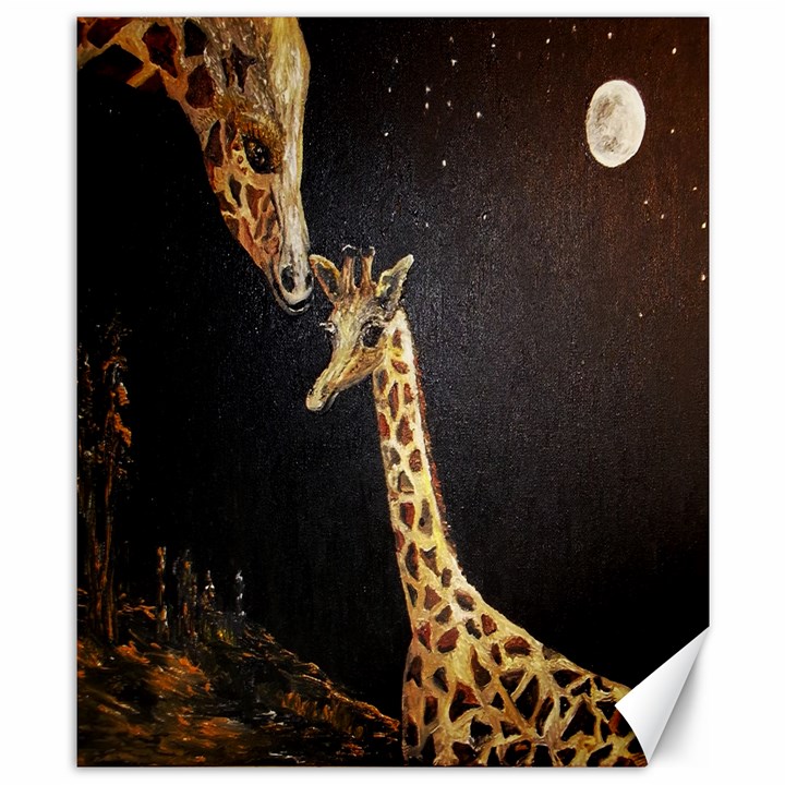 Baby Giraffe And Mom Under The Moon Canvas 8  x 10  (Unframed)