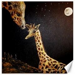 Baby Giraffe And Mom Under The Moon Canvas 16  X 16  (unframed) by rokinronda